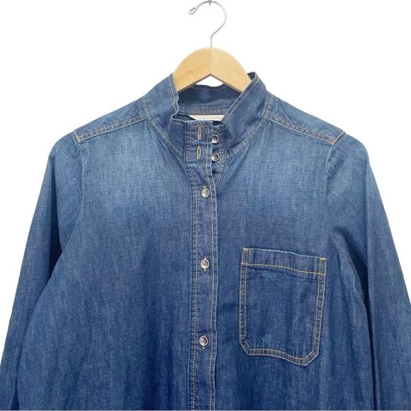 Soft Surroundings Peggy Distressed Denim Blue Blouse Shacket Topper Size Small - Picture 5 of 9